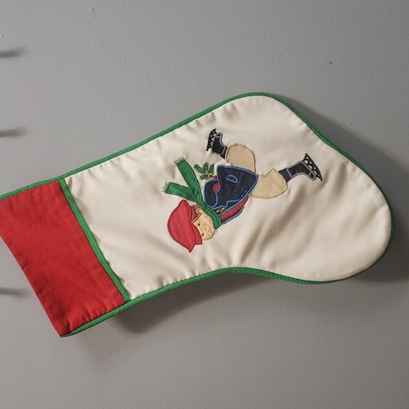 House of Hatten Vintage NWOT Victorian Skating Boy Appliqued Stocking - Picture 1 of 6